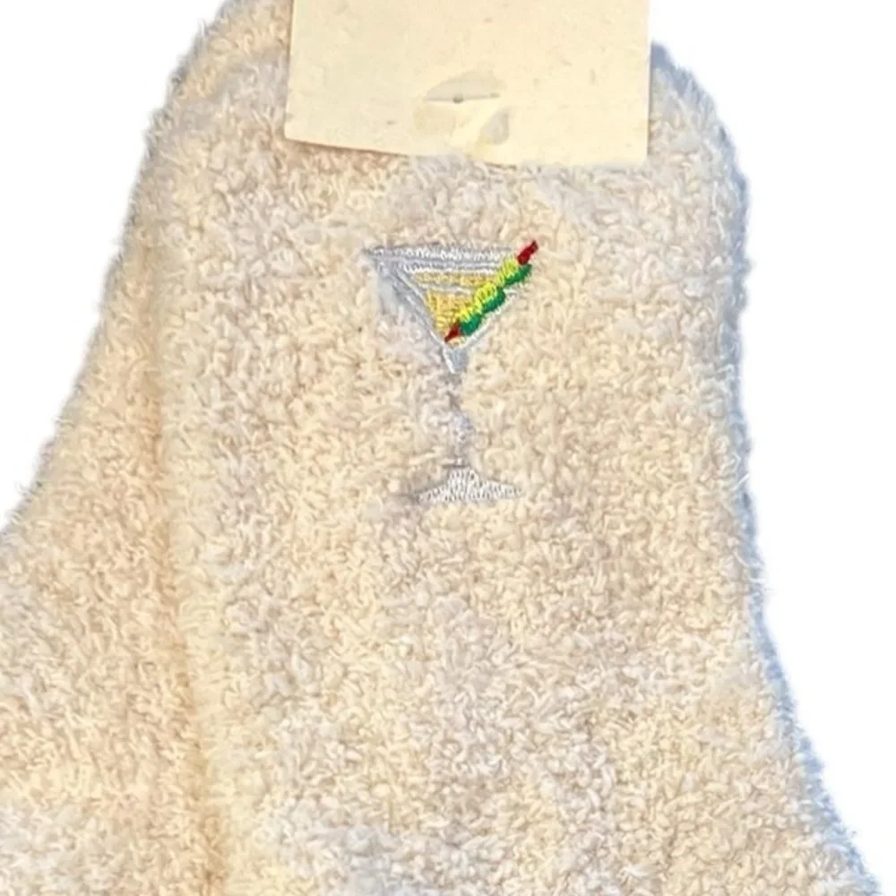 NWT Worn West Anthropologie Cozy Embroidered Martini Icon Fuzzy Socks